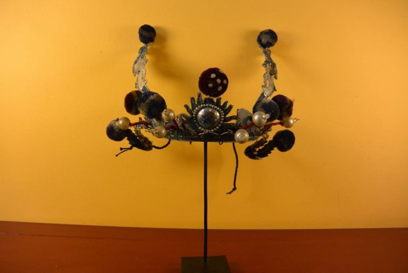 Alter chinesischer Theatre Kappe - Crown schwarzen Bommel 2