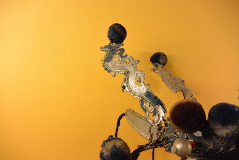 Alter chinesischer Theatre Kappe - Crown schwarzen Bommel 4