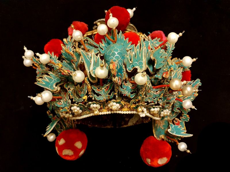 Alter chinesischer Theatre Kappe Die drei Phönixe 2