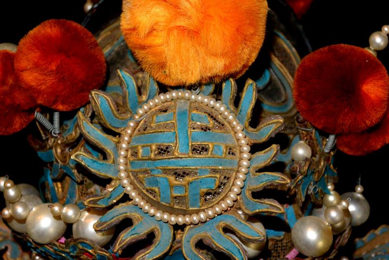 Alter chinesischer Theatre Kappe Doppelte Drachen 2