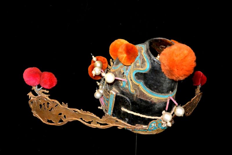 Alter chinesischer Theatre Kappe Doppelte Drachen 4