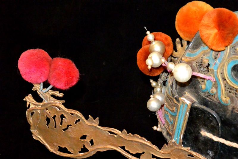 Alter chinesischer Theatre Kappe Doppelte Drachen 5