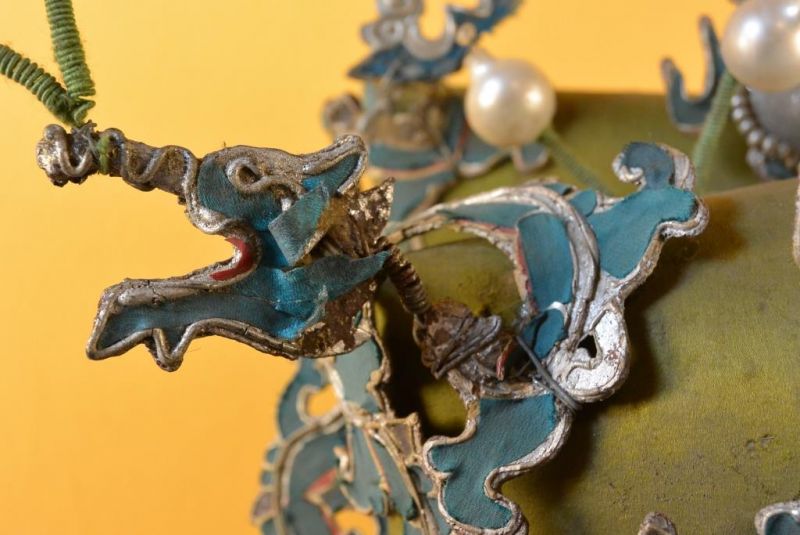 Alter chinesischer Theatre Kappe Drachen und Phönix 4