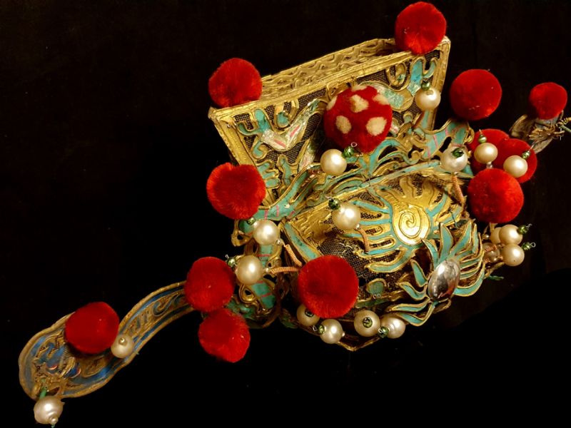Alter chinesischer Theatre Kappe Drachenkämpfer 4