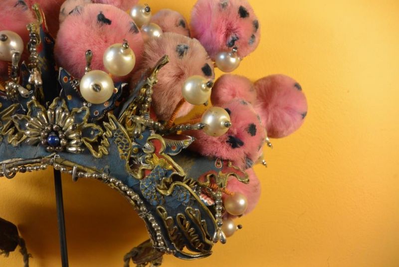 Alter chinesischer Theatre Kappe Große Krone rosa 4