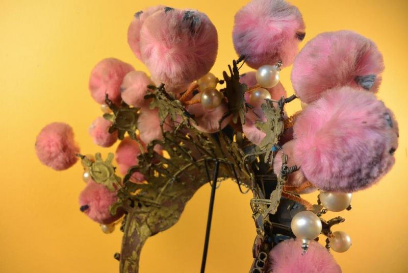 Alter chinesischer Theatre Kappe Große Krone rosa 5