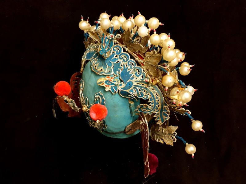 Alter chinesischer Theatre Kappe Hut mit 50 Glasperlen 4