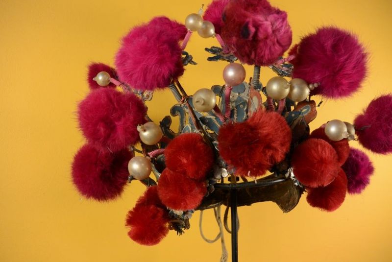 Alter chinesischer Theatre Kappe Krone / Fuchsie 4