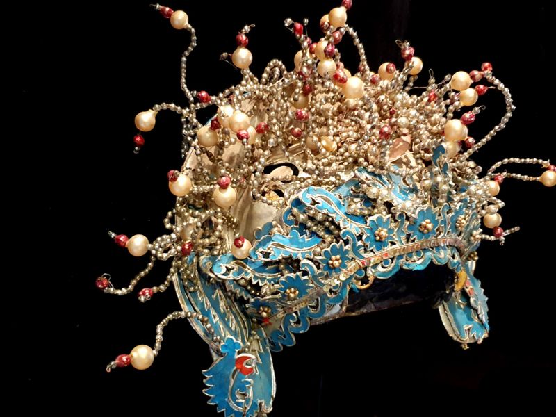 Alter chinesischer Theatre Kappe Krone aus tausend Perlen 3