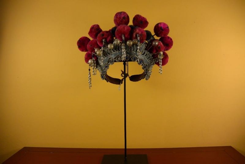 Alter chinesischer Theatre Kappe - Krone Rosa und Schwarz 2