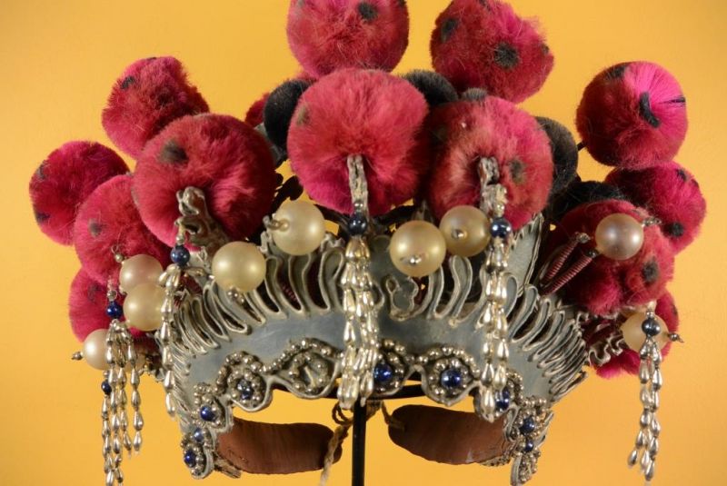 Alter chinesischer Theatre Kappe - Krone Rosa und Schwarz 3