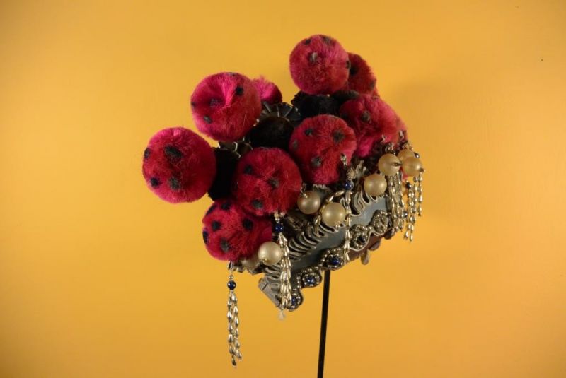 Alter chinesischer Theatre Kappe - Krone Rosa und Schwarz 4