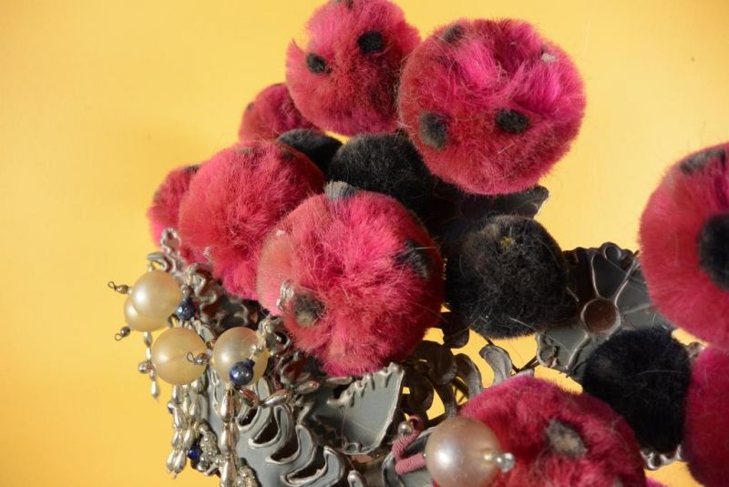 Alter chinesischer Theatre Kappe - Krone Rosa und Schwarz 5