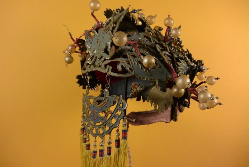 Alter chinesischer Theatre Kappe - Phönix und Glasperlen 4
