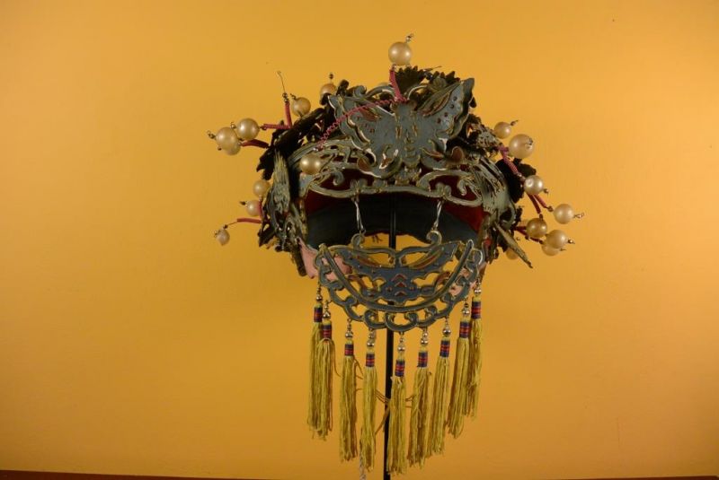 Alter chinesischer Theatre Kappe - Phönix und Glasperlen 5
