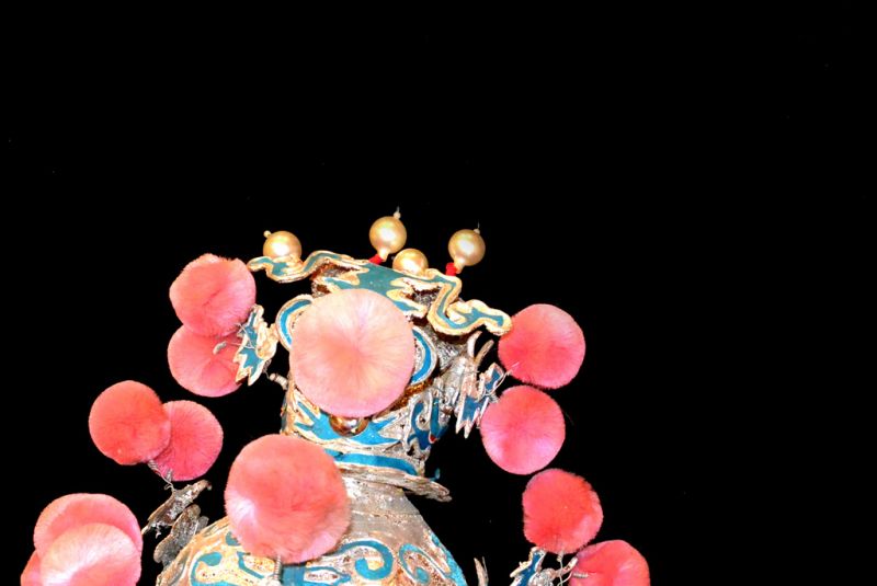 Alter chinesischer Theatre Kappe Rosa Pompons Krone 2
