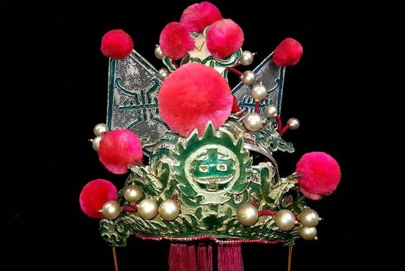 Alter chinesischer Theatre Kappe Rosa Quasten 2