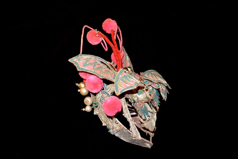 Alter chinesischer Theatre Kappe Rosa Schmetterling 2