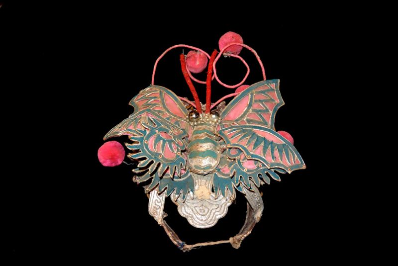 Alter chinesischer Theatre Kappe Rosa Schmetterling 3