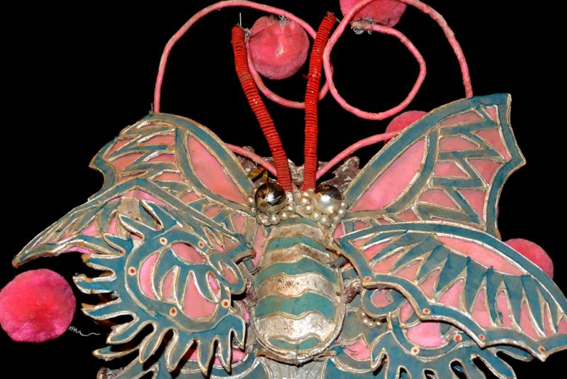 Alter chinesischer Theatre Kappe Rosa Schmetterling 4