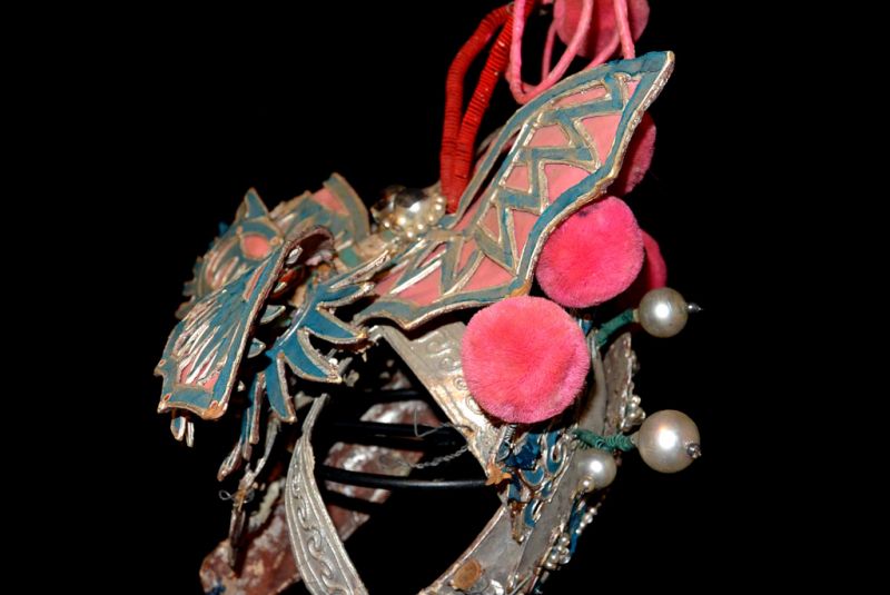 Alter chinesischer Theatre Kappe Rosa Schmetterling 5