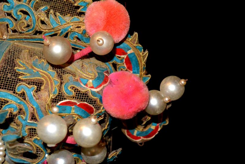 Alter chinesischer Theatre Kappe Rosa und orange Krone 2