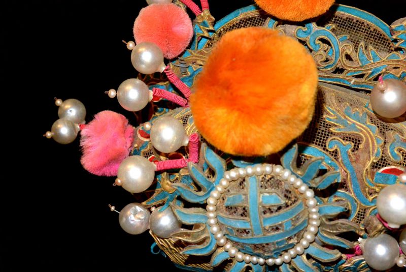 Alter chinesischer Theatre Kappe Rosa und orange Krone 3