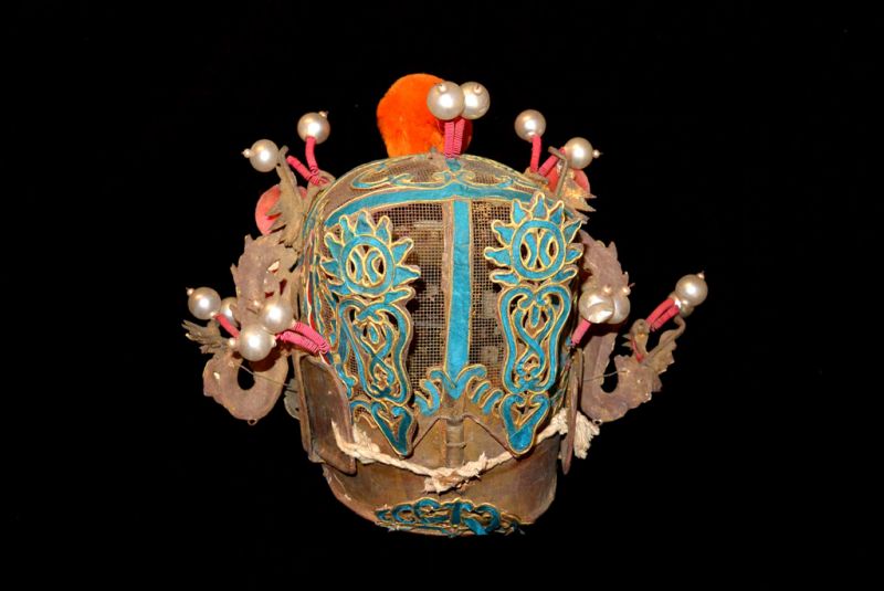 Alter chinesischer Theatre Kappe Rosa und orange Krone 5