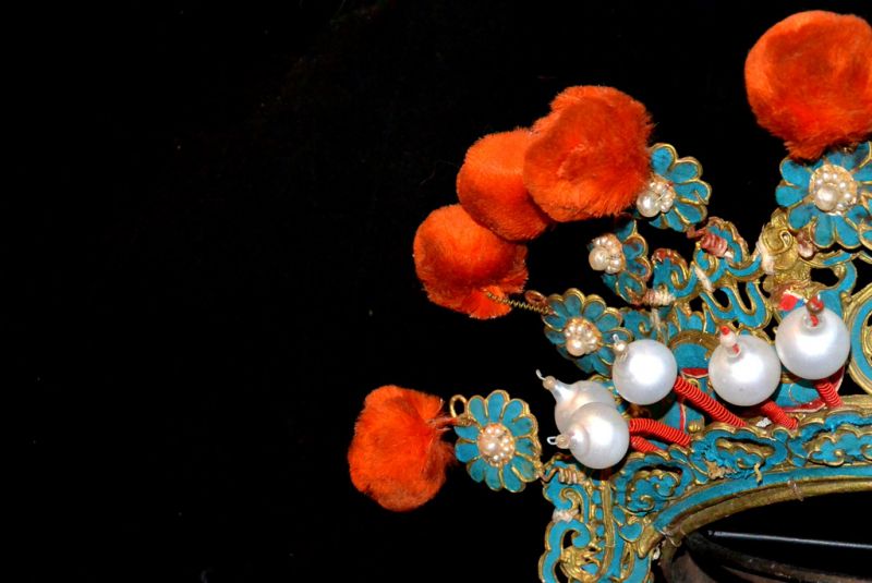 Alter chinesischer Theatre Kappe Rot und Orange 3