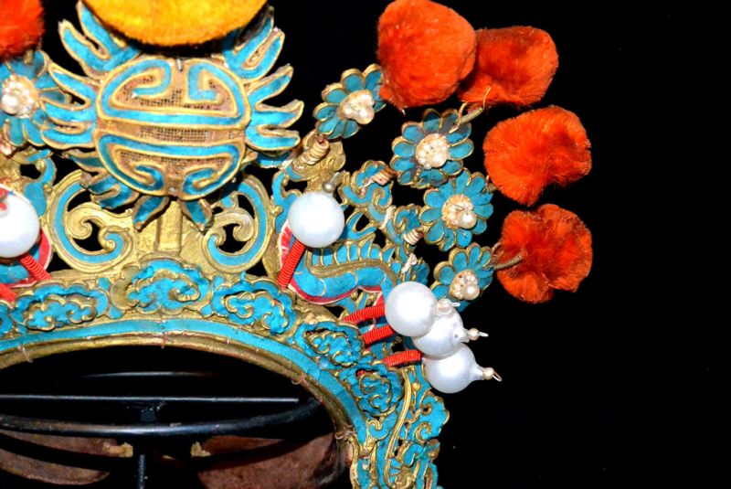 Alter chinesischer Theatre Kappe Rot und Orange 4