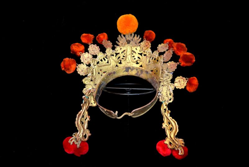Alter chinesischer Theatre Kappe Rot und Orange 5
