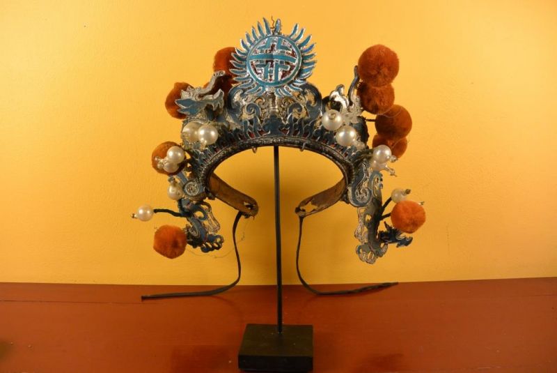 Alter chinesischer Theatre Kappe - Roten Bommel Krone 2 3