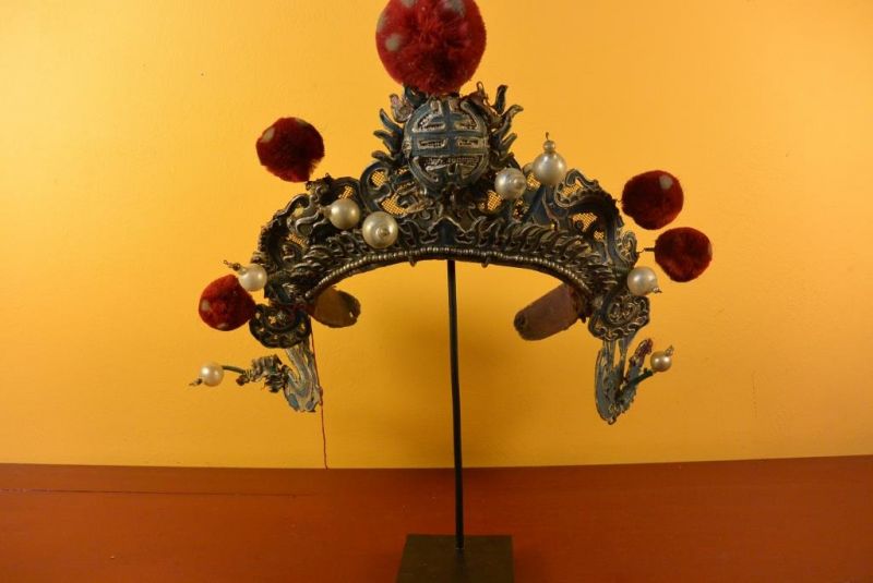 Alter chinesischer Theatre Kappe - Roten Bommel Krone 3 2