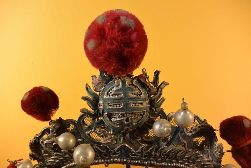 Alter chinesischer Theatre Kappe - Roten Bommel Krone 3 3