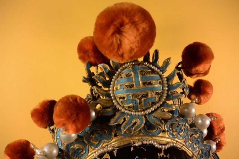 Alter chinesischer Theatre Kappe - Roten Bommel Krone 3
