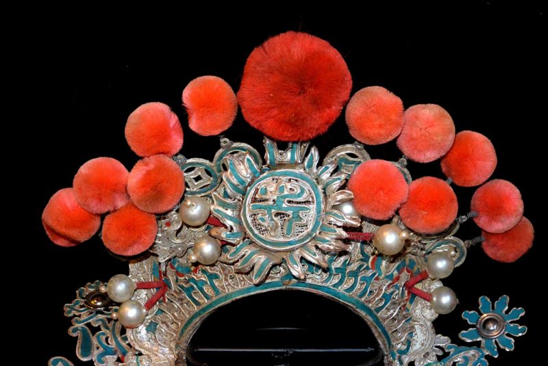 Alter chinesischer Theatre Kappe - Roten Bommel Krone 2