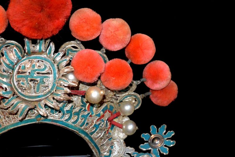 Alter chinesischer Theatre Kappe - Roten Bommel Krone 3