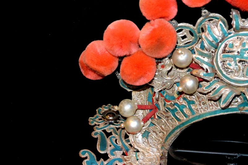 Alter chinesischer Theatre Kappe - Roten Bommel Krone 4