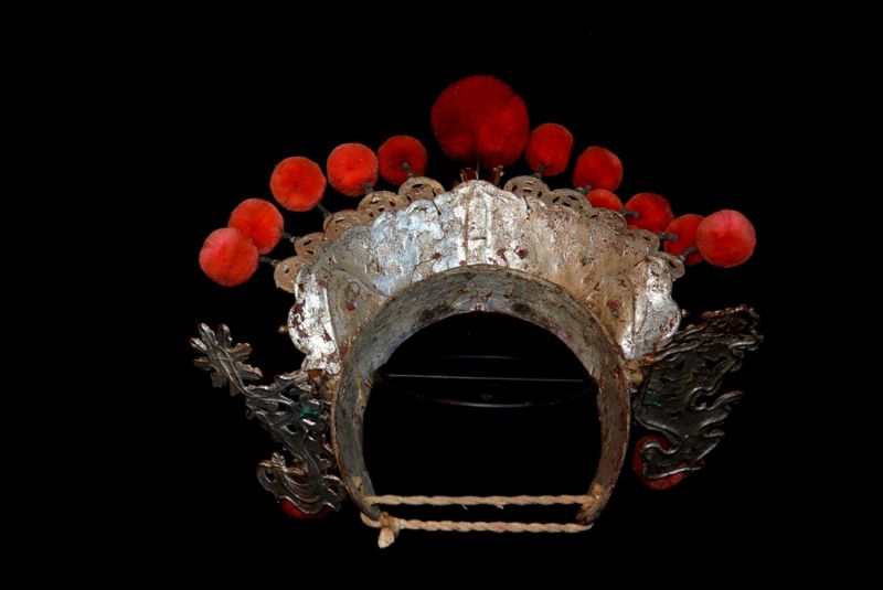 Alter chinesischer Theatre Kappe - Roten Bommel Krone 5