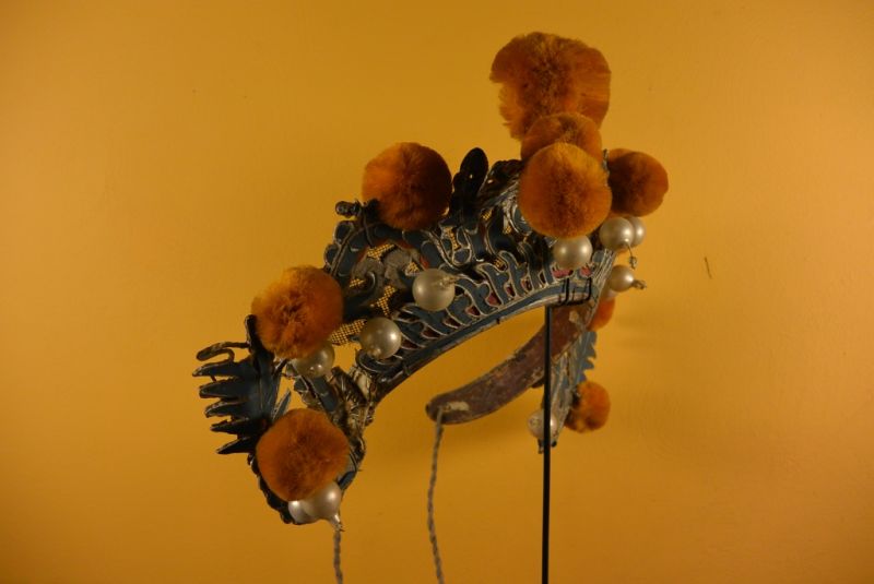 Alter chinesischer Theatre Kappe Roten Bommel Krone 3