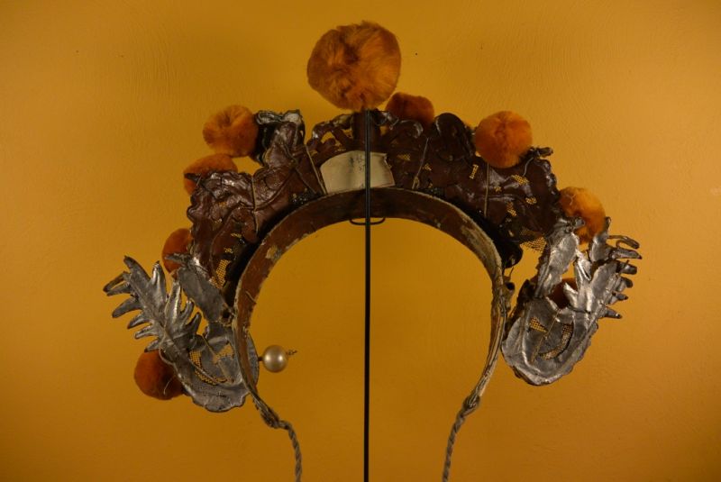 Alter chinesischer Theatre Kappe Roten Bommel Krone 4