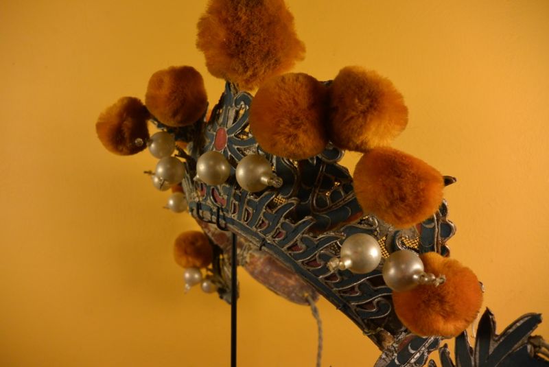 Alter chinesischer Theatre Kappe Roten Bommel Krone 5