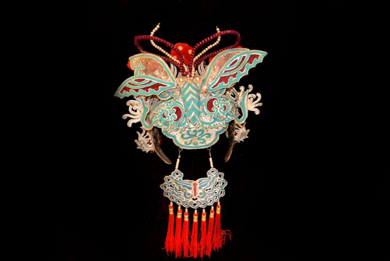 Alter chinesischer Theatre Kappe Schmetterling und Perlen 4