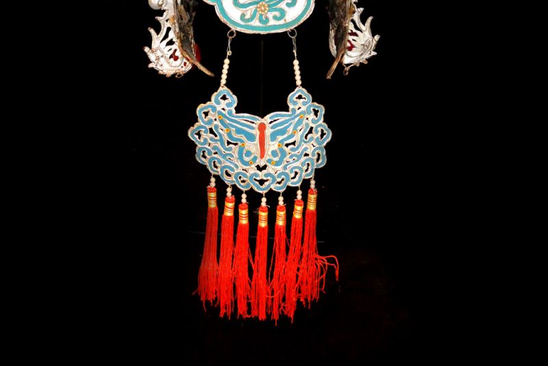 Alter chinesischer Theatre Kappe Schmetterling und Perlen 5