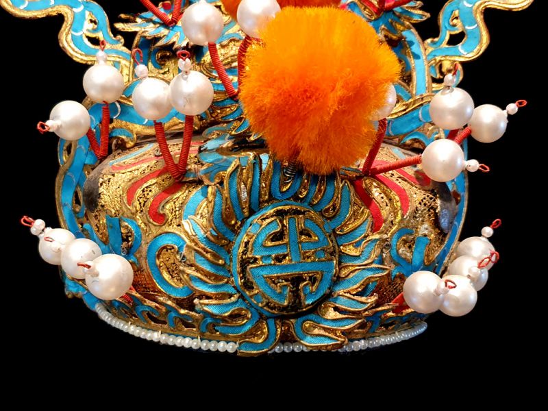 Alter chinesischer Theatre Kappe Sonne und Drache - Königsblau 2