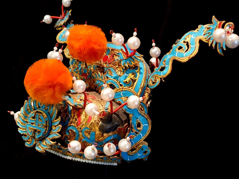 Alter chinesischer Theatre Kappe Sonne und Drache - Königsblau 3
