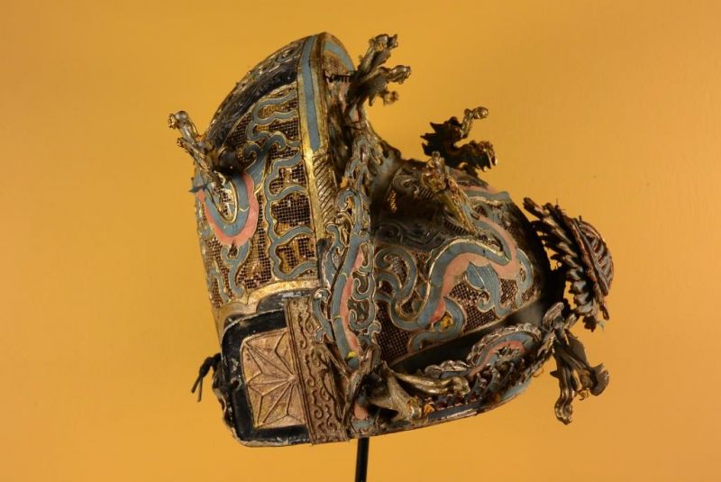 Alter chinesischer Theatre Kappe Sonne und Drachen 4