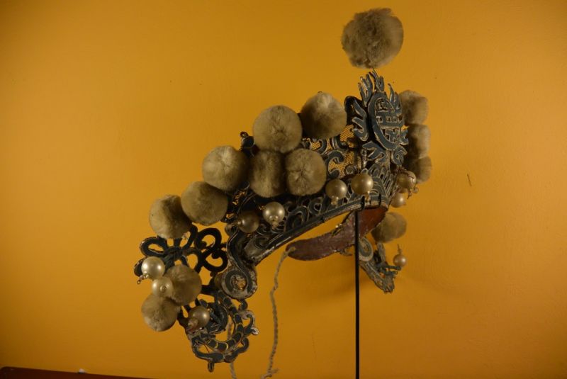 Alter chinesischer Theatre Kappe Weißen Bommel Krone 2