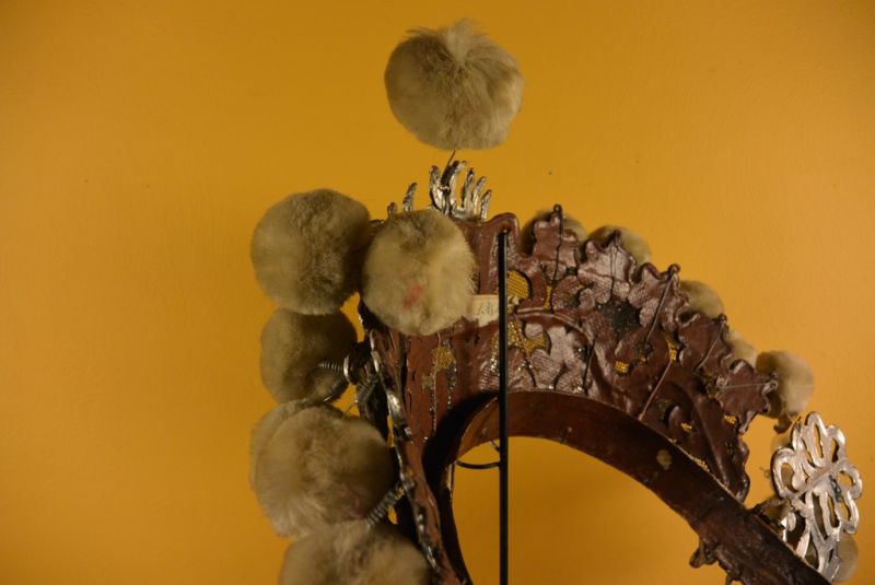 Alter chinesischer Theatre Kappe Weißen Bommel Krone 4