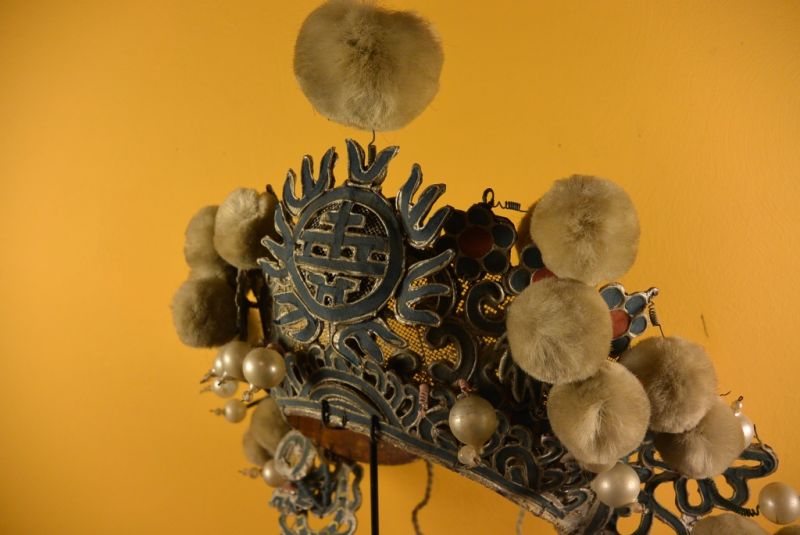 Alter chinesischer Theatre Kappe Weißen Bommel Krone 5